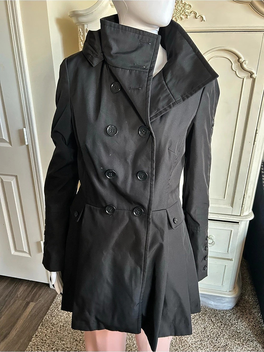 Calvin Klein Black Hooded Trench Coat Like New